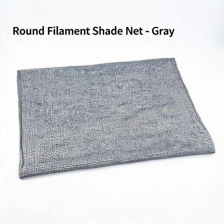 Gray round filament shade net showing monofilament mesh structure