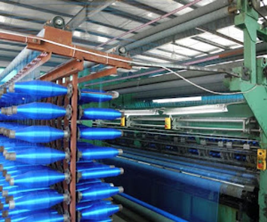 HDPE monofilament yarn on the warping creel at Ciflower Shanghai